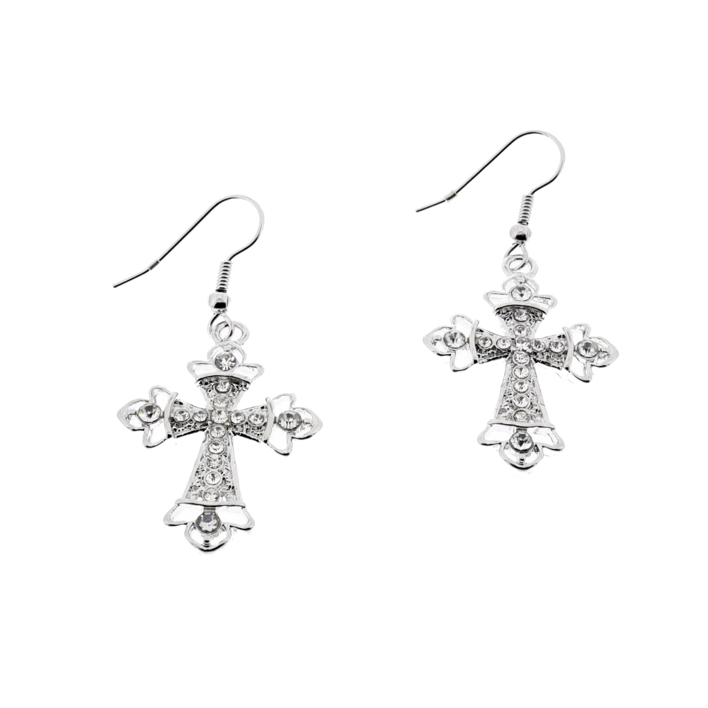 Zac's Alter Ego - Cross Earrings with Stones Earrings - Silver coloured